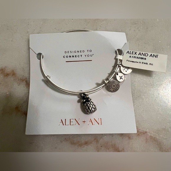 Alex and Ani 2022 Pineapple Charm Bangle Bracelet Silver Tone - Picture 1 of 3